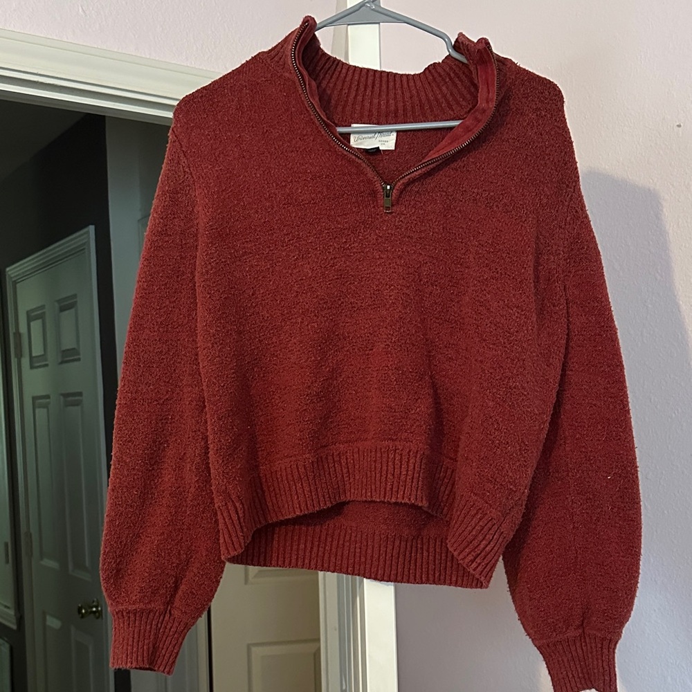 Women's Red Quarter Zip Sweater